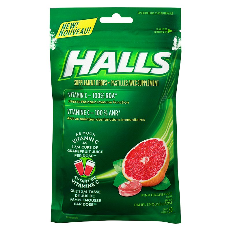 Halls Pink Grapefruit Flavour Vitamin C Supplement Drops  30ct