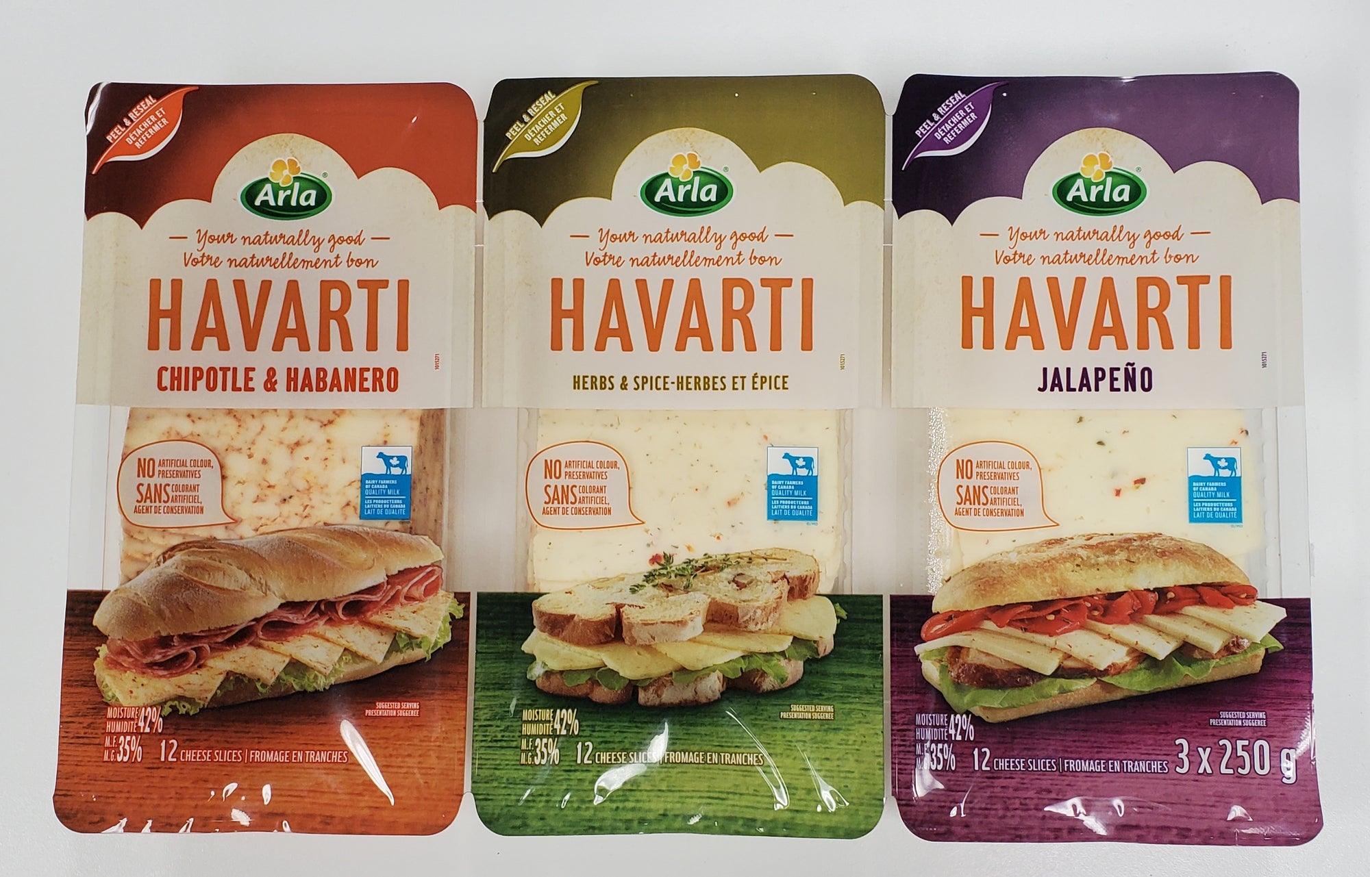 Havarti Variety Pack Sliced Cheese 3 x 250 g