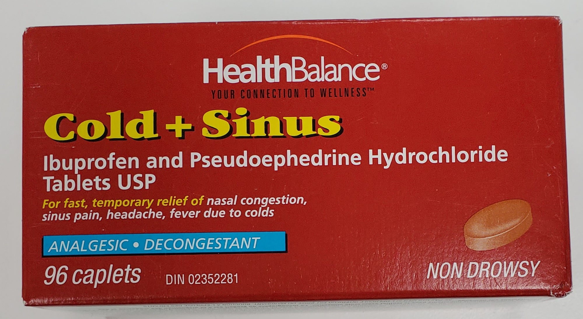 HealthBalance Cold + Sinus Decongestant Caplets 96ct