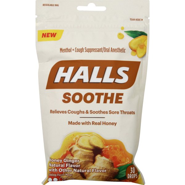 Halls Soothe Honey Ginger Flavoured Cough Drops 30ct