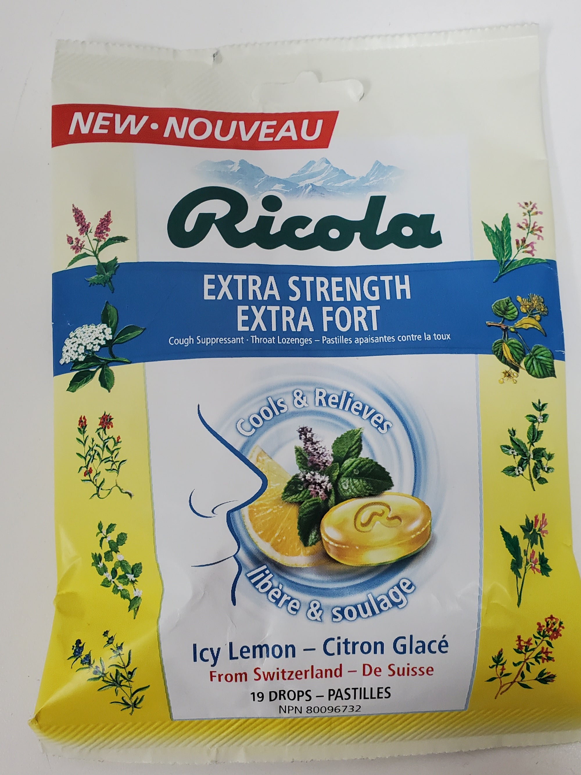 Ricola Extra Strength Icy Lemon Cough Suppressant -Throat Lozenges 19pk