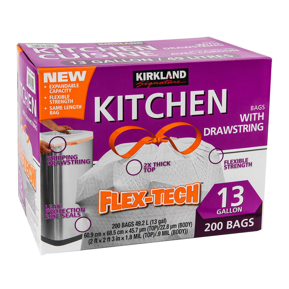 Flex-Tech Drawstring Kitchen Garbage Bags 200ct