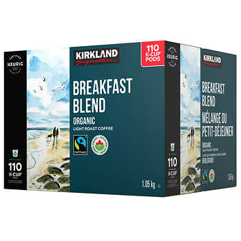 Kirkland  Breakfast Blend Organic  Light Roast Coffee Pods 110 x  1.05kg