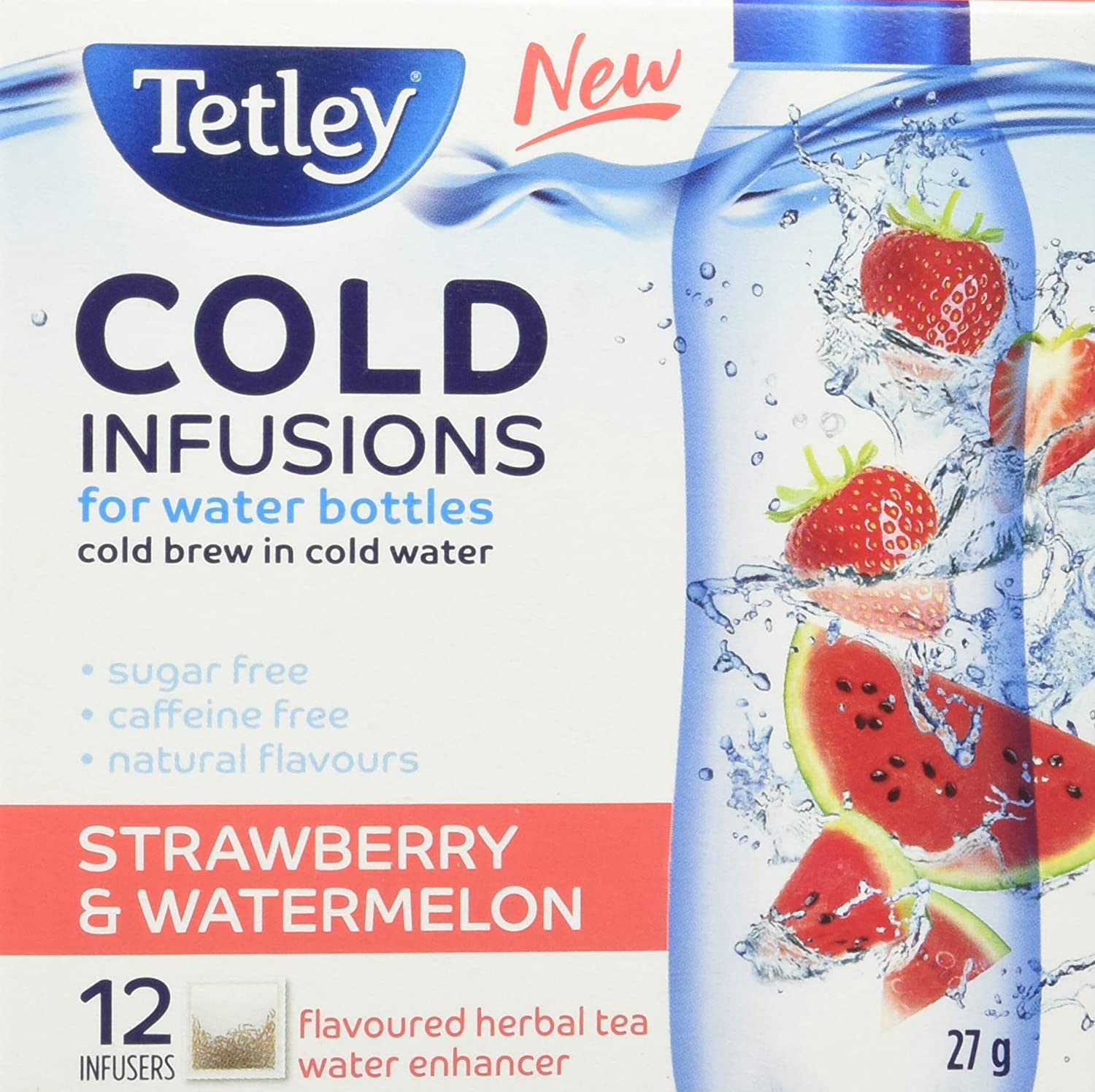 Tetley Cold Infusions Strawberry & Watermelon Flavored Herbal Tea Water Enhancer 27g