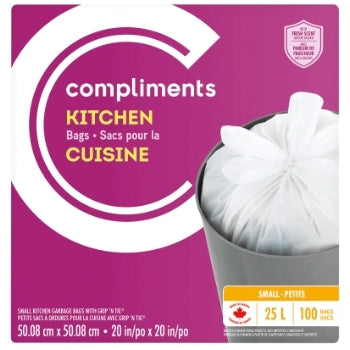 Compliments Small Grip 'n Tie Scented 25L Kitchen Bags  25L 100ct