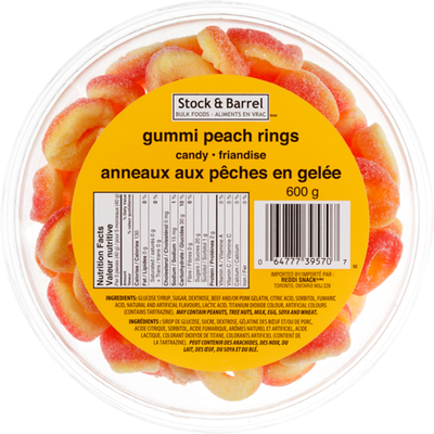 Stock & Barrel Gummi Peach Rings Candy 600g