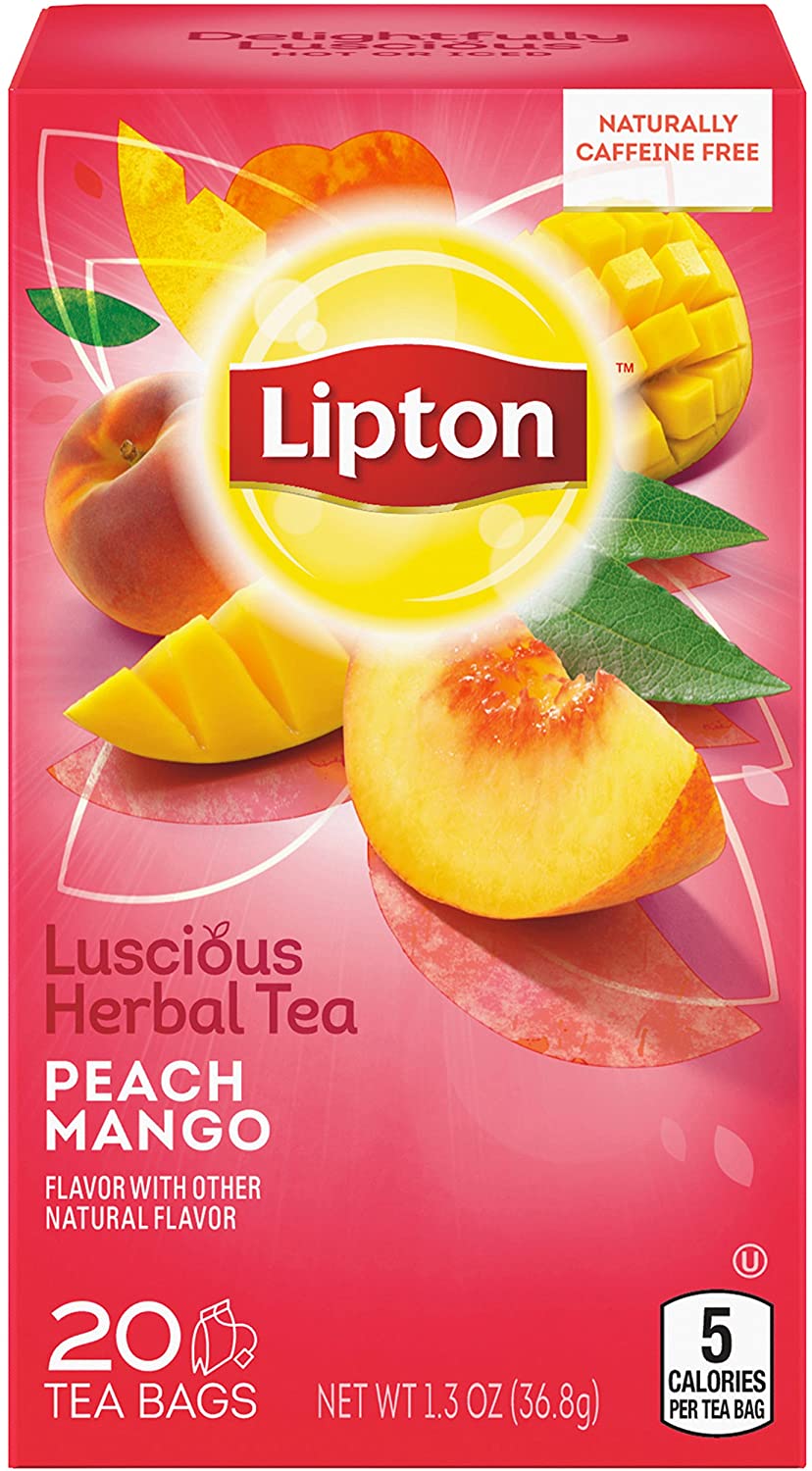 Lipton Peach Mango Naturally Caffeine Free Herbal Tea Bags 20ct