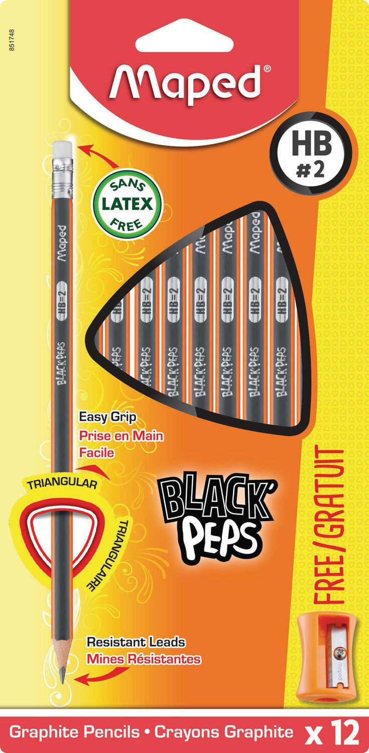 Maped Easy Grip HB # 2 Graphite Pencils + Sharpener 12ct