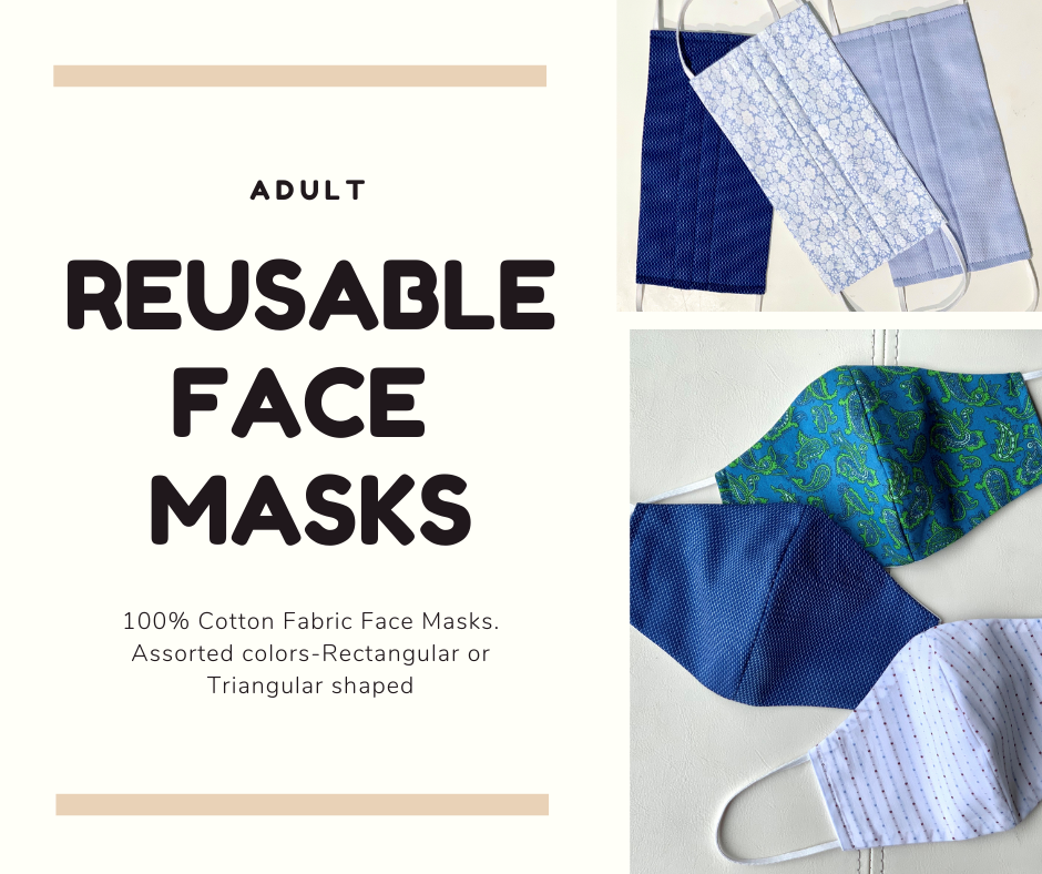 Washable 100% Cotton Larger Fitted Masks With Adjustable Nose Clips