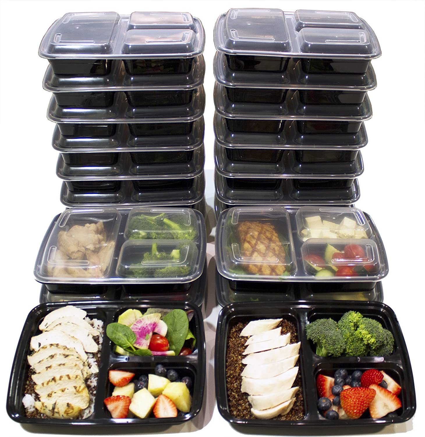 Meal Prep Containers 3 Section 20 pack