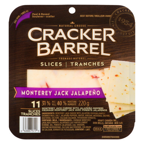 Cracker Barrel Monterey Jack with Jalapeno Cheese Slices 11 x 220g