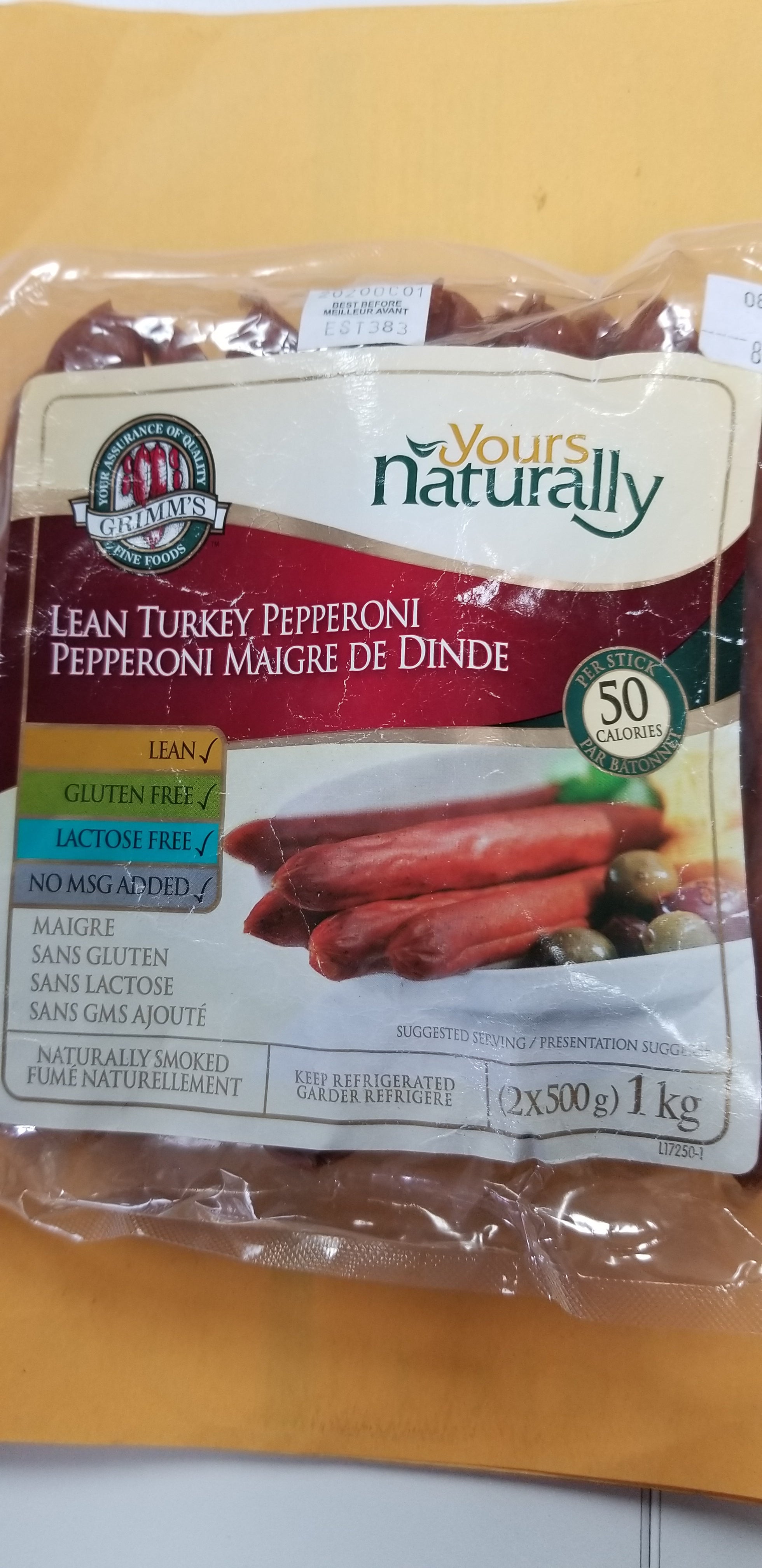 Grimm's Yours Naturally Lean Turkey Pepperoni Sticks 500 g