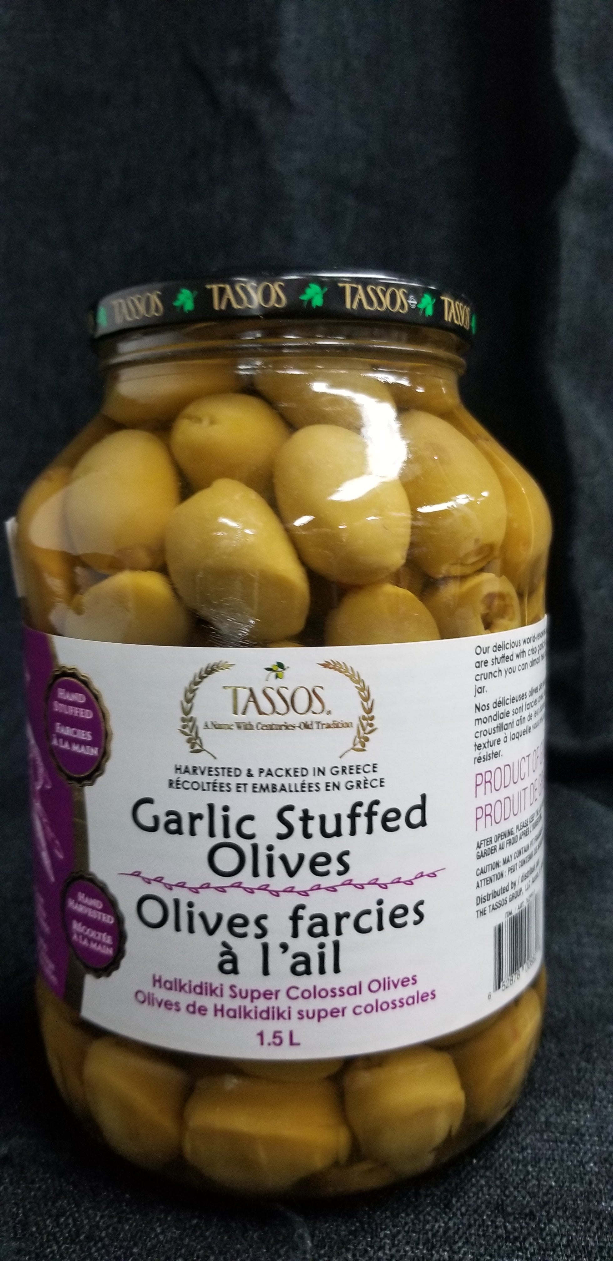 Tassos Garlic Stuffed Olives 1.5L