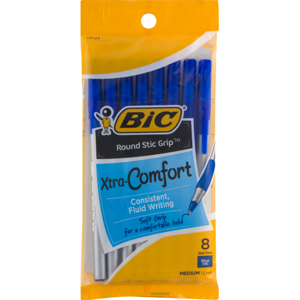 Bic Round Stic Grip Extra Comfort Medium Ballpoint Pens 8ct