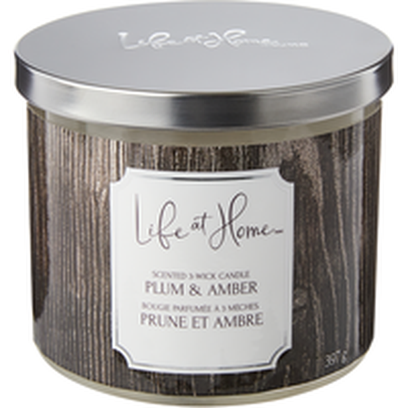 Life at Home Plum & Amber Candle 3-Wick 14oz