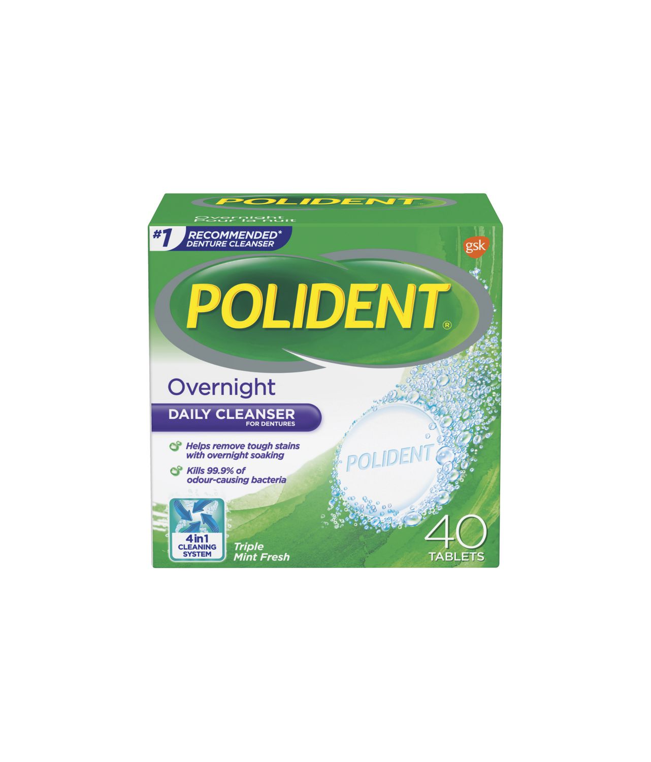 Polident Overnight  Triple Mint Fresh Daily Cleanser Tablets 40ct