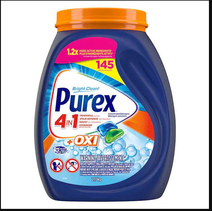 Purex 4 in 1 + Oxi Concentrated Laundry Detergent Pacs 145ct