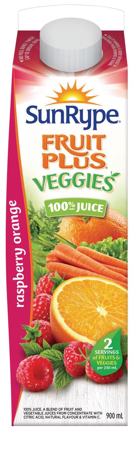 SunRype Fruit plus Veggies Raspberry Orange Juice 900ml