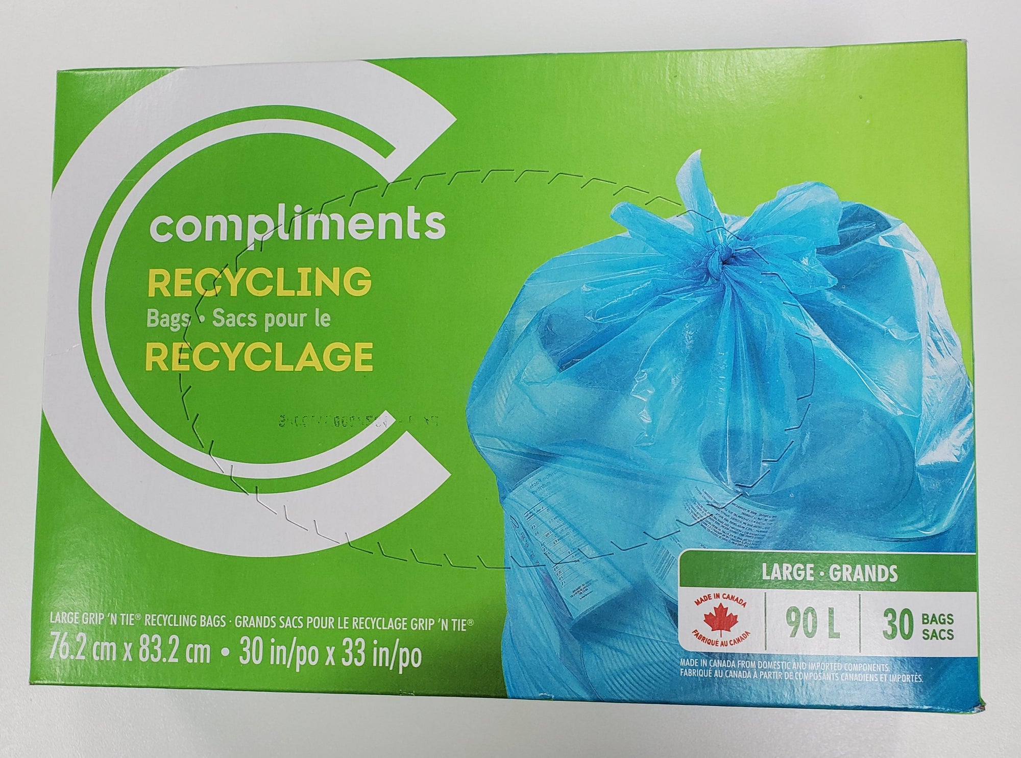 Compliments Grip N Tie 90L Recycling Bags 30ct