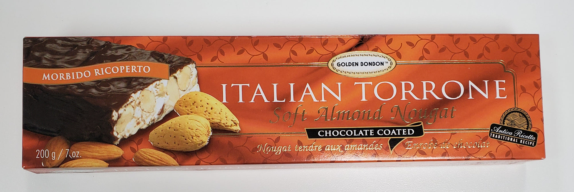 Golden Bonbon Italian Chocolate Coated Soft Almond Nougat Candy 200 g