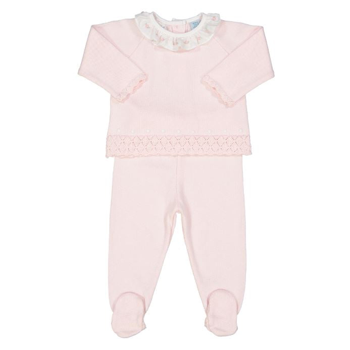 Feltman Bros, Pink Rose Ruffle Collar Diamond Knit Set, 6M