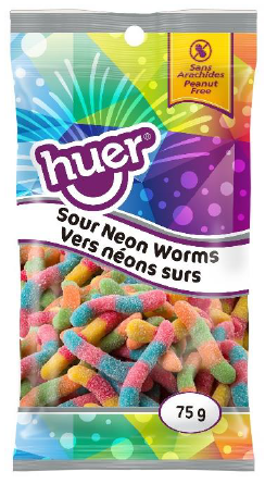 Huer Sour Neon Worms Chewy Candy 75g