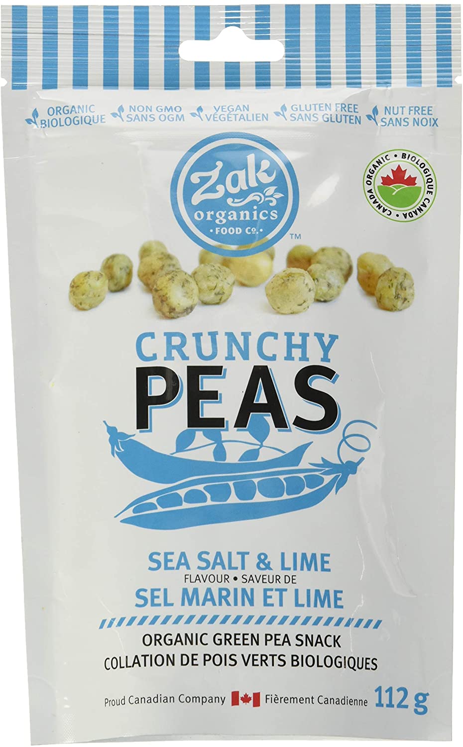 Zak Organics Crunchy Peas Sea Salt & Lime Green Pea Snack 112g