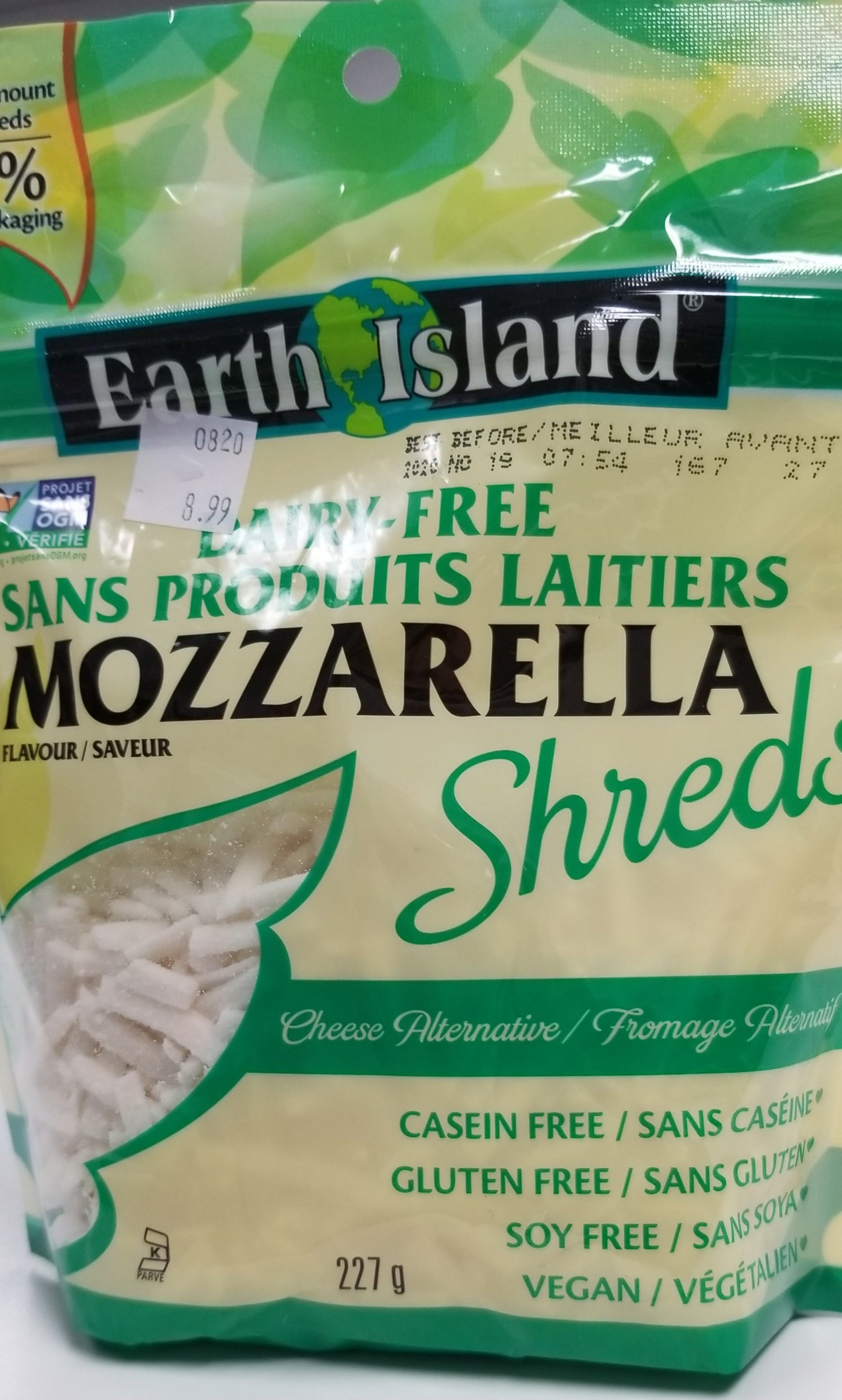 Earth Island Dairy Free Mozzarella Cheese Shreds  227g