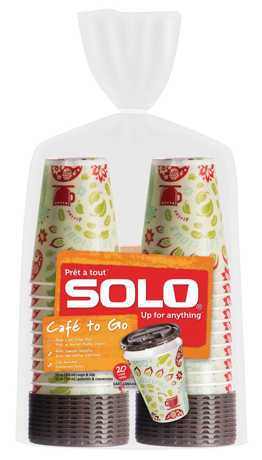 Solo Cafe to Go 12oz  Disposable Cups with Lids 20ct