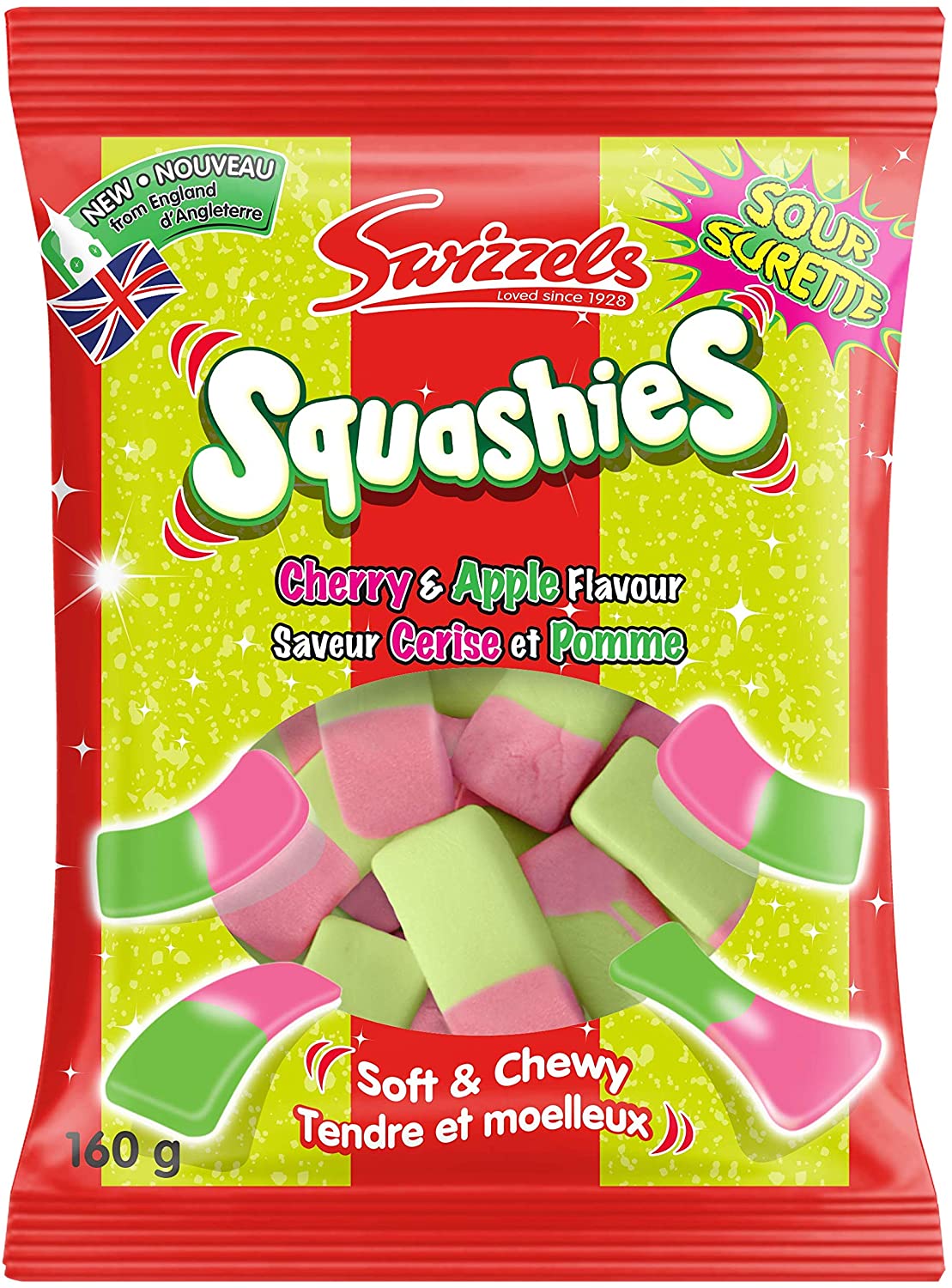 Swizzels Squashies Sour Cherry & Apple Flavor Soft & Chewy Candy 160g