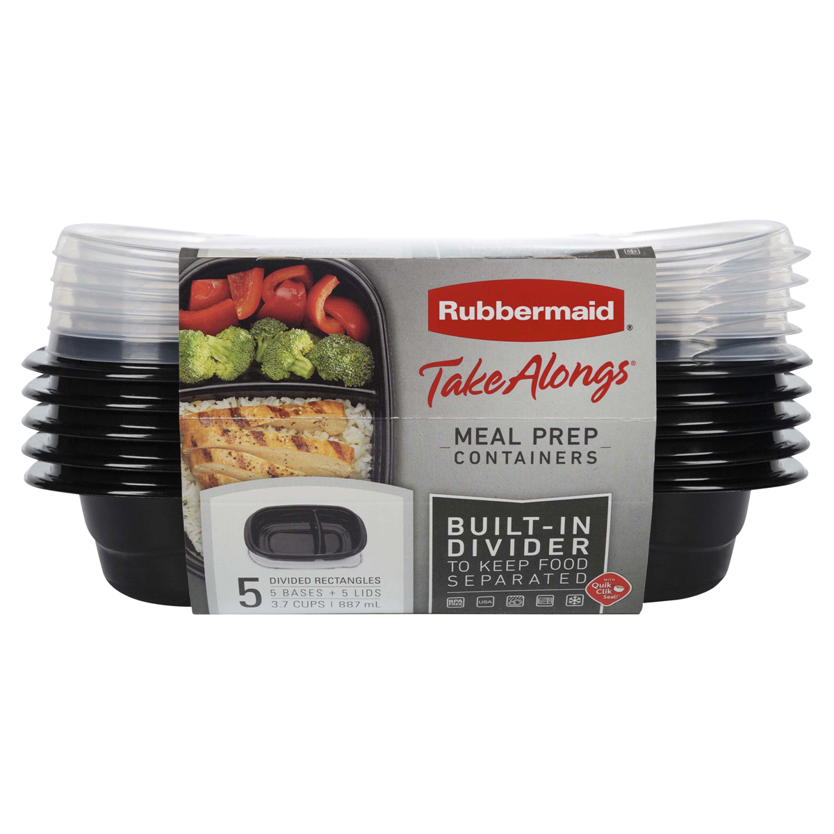 Rubbermaid Take Alongs Divided Rectangular Meal Prep Containers 5pk