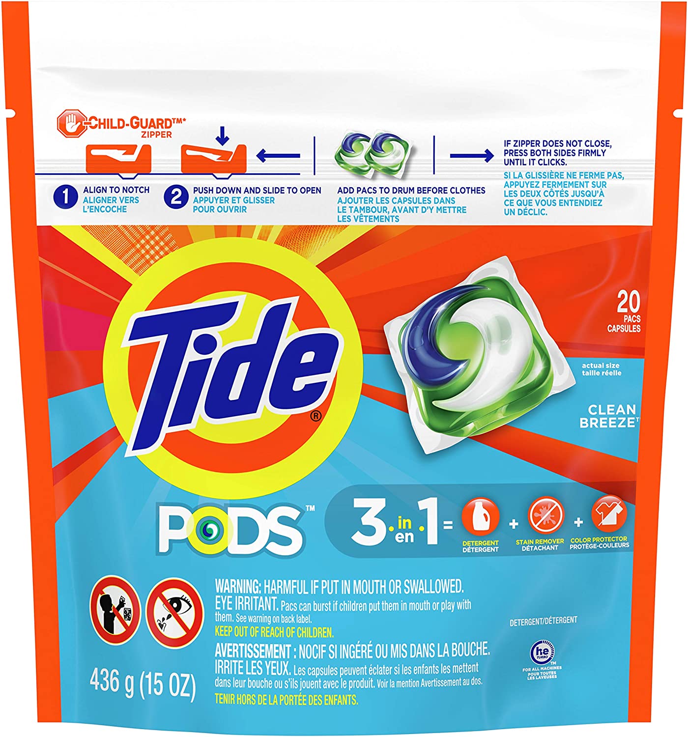 Tide Clean Breeze Liquid Pacs Laundry Detergent Pods 20ct