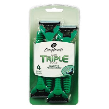 Compliments Triple Blade  Men's Sensitive  Disposable Razors 4ct