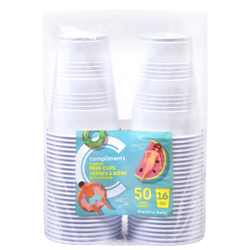 Compliment's White 16 oz Plastic Beer Cups 50ct