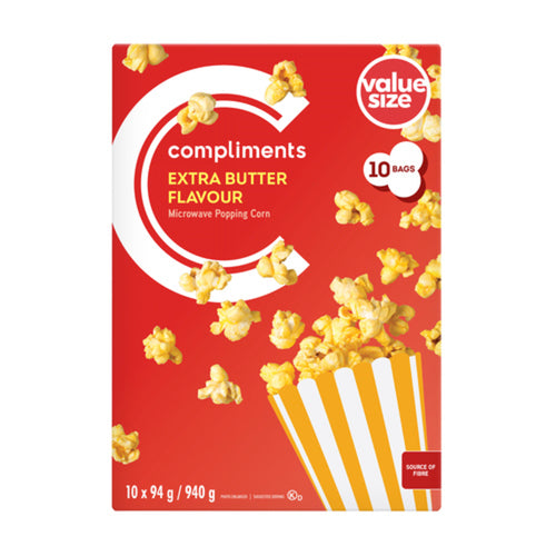 Compliments Extra Butter Flavour Microwave Popping Corn 10  x 94g