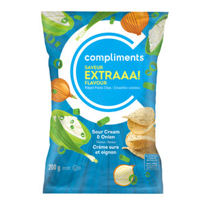 Compliments Extraaa! Flavour Sour Cream & Onion Ridged Potato Chips 200g