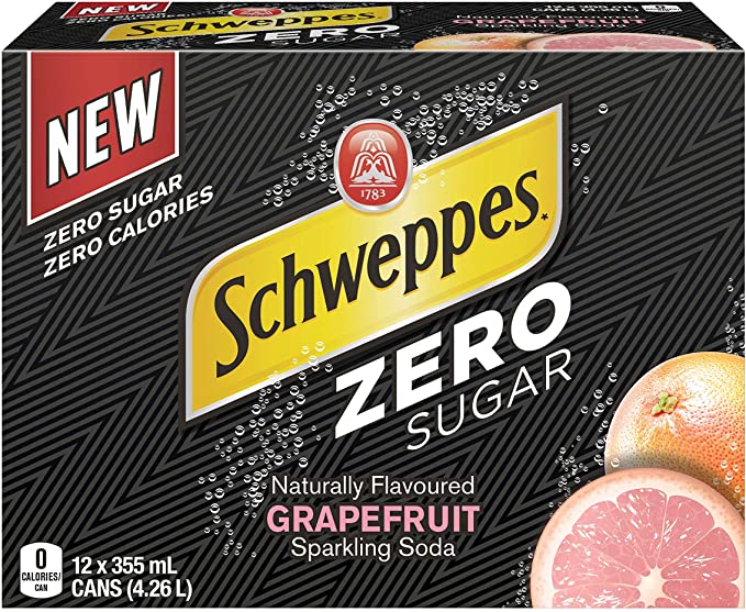 Schweppes Zero Sugar  Grapefruit Sparkling  Soda 12 x 355ml